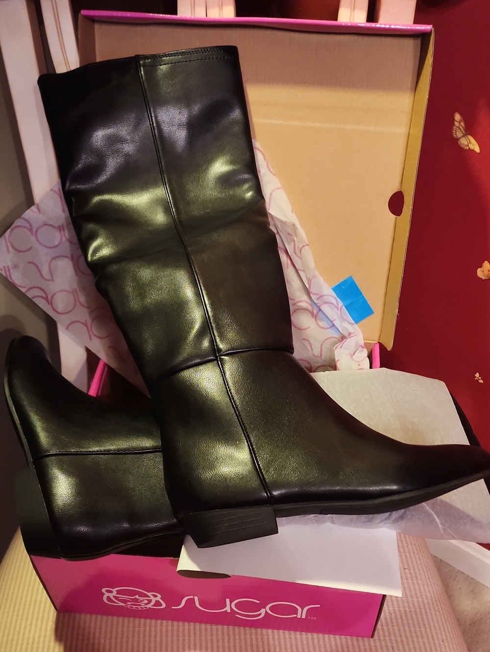 NWOT Sugar Black Pointed Toe Leather Boots